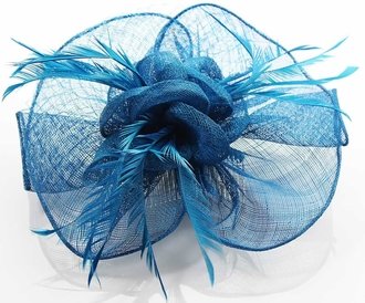 LSH0071- Teal Feather & Mesh Flower Fascinator on Clip