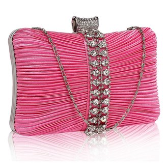 LSE0049 - Gorgeous Pink Crystal Strip Clutch Evening Bag