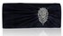LSE0077 - Navy Ruched Satin Clutch With Crystal Flower