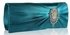 LSE0077 - Turquoise Ruched Satin Clutch With Crystal Flower