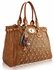 LS4001 - Brown Dual Handle Tote Handbag With Crystal Decoration