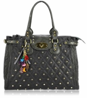 LS4001 - Grey Dual Handle Tote Handbag With Crystal Decoration