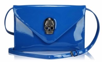 LSE00180- Blue Patent Skull Clutch purse