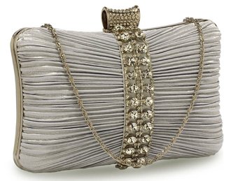 LSE0049 - Gorgeous Silver Crystal Strip Clutch Evening Bag