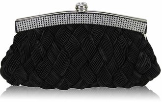 LSE00192 - Black Crystal Evening Clutch Bag