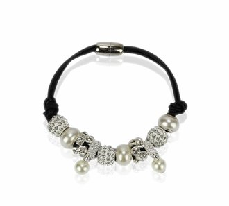 LSB0059- White Crystal Bracelet With Pearl Charm