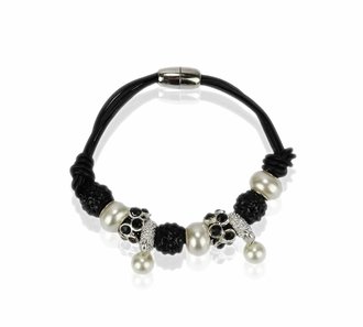 LSB0059-Black Crystal Bracelet With Pearl Charm