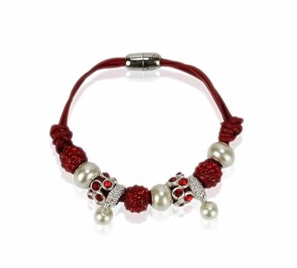 LSB0059-Red Crystal Bracelet With Pearl Charm