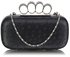 LSE00188 - Black Ostrich Skin  Knuckle Clutch/Crossbody purse