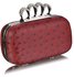 LSE00188 - Red Ostrich Skin  Knuckle Clutch/Crossbody purse