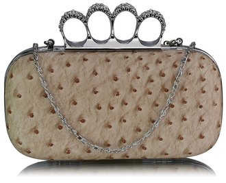 LSE00188 - Nude Ostrich Skin Knuckle Clutch/Crossbody purse