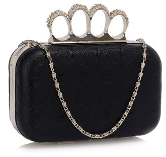 LSE00195- Black Skull Embossed Clutch Bag