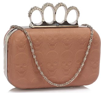 LSE00195- Nude Skull Embossed Clutch Bag