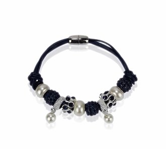 LSB0059-Navy Crystal Bracelet With Pearl Charm