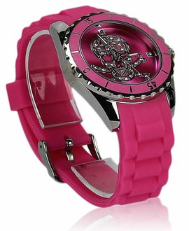 LSW0012- Unisex  Fuchsia Skull Watch