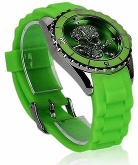 LSW0012- Unisex  Green Skull Watch