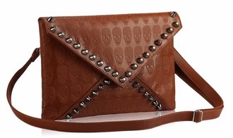 LSE00181 - Brown Skull Flapover Clutch Purse