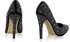 LSS00102 - Black/White Diamante Embellished High Heel Court Shoes