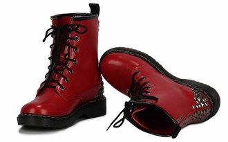 red leather flat boots
