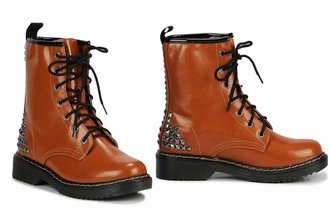 LSS00113 - Brown Studded Chunky Boots