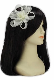 LSH00146 - Ivory Feather & Mesh Flower Fascinator on Clip