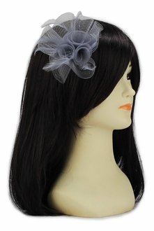 LSH00152 - Grey Feather & Mesh Flower Fascinator on Clip