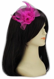 LSH00152 - Pink Feather & Mesh Flower Fascinator on Clip