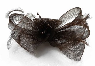 LSH00149 - Coffee Feather & Mesh Flower Fascinator on Clip