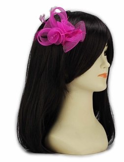 LSH00149 - Pink Feather & Mesh Flower Fascinator on Clip