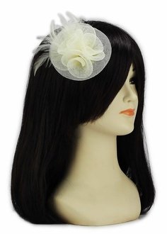 LSH00155 - Ivory Feather & Mesh Flower Fascinator on Clip