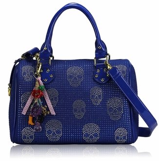 LS7017 - Blue Skull Diamante Tote Bag With Charm