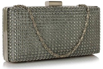 LSE0029 - Grey Sparkly Diamante Evening Clutch