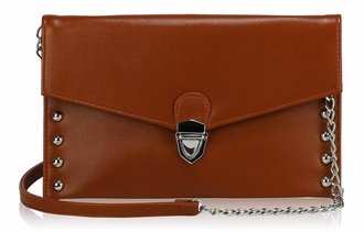 LSE00201 - Brown Studded Flapover Clutch Purse