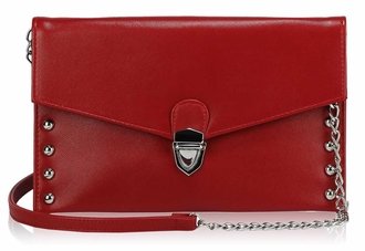LSE00201 - Red Studded Flapover Clutch Purse