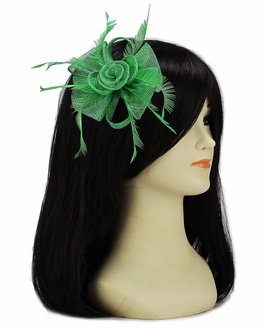 LSH00130 - Green Feather and Mesh Flower Fascinator