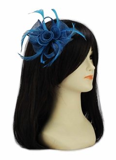 LSH00130 - Teal Feather and Mesh Flower Fascinator