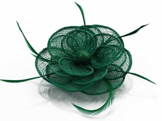 LSH00127 - Green Feather and Mesh Flower Fascinator