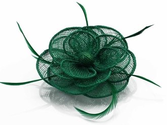 LSH00127 - Green Feather and Mesh Flower Fascinator