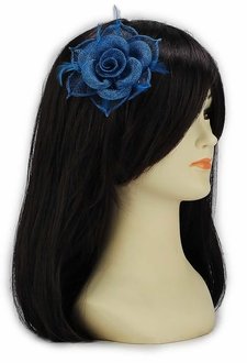 LSH00129 - Teal Feather and Mesh Flower Fascinator