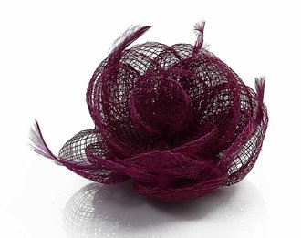 LSH00142 - Purple Feather and Mesh Flower Fascinator