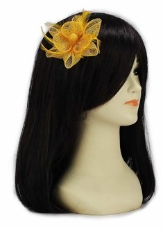 LSH00140 - Gold Feather and Mesh Flower Fascinator