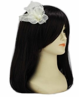 LSH00126- Ivory Feather and Mesh Flower Fascinator