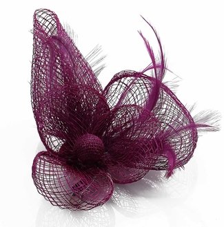 LSH00126- Purple Feather and Mesh Flower Fascinator