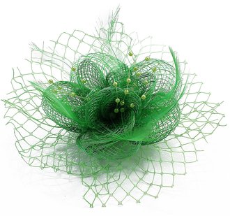 LSH00131 - Green Feather and Mesh Flower Fascinator