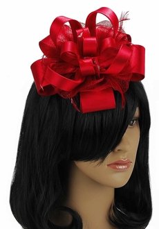 LSH00100 - Red Feather & Flower Fascinator on Comb