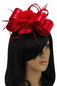 LSH00101 - Red Feather & Flower Fascinator on Comb