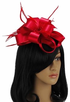 LSH0099 - Red Feather & Flower Fascinator on Comb