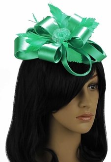 LSH0099 - Emerald Feather & Flower Fascinator on Comb