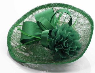 LSH00122 - Green  Mesh Hat Feather Fascinator