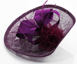 LSH00122 - Purple  Mesh Hat Feather Fascinator